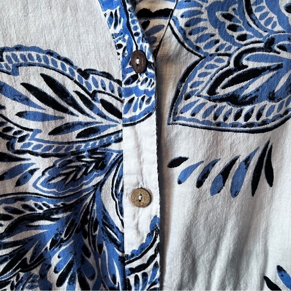 MLLE GABRIELLE • White & Blue print Dress Size S oversized dress No belt - Picture 7 of 12